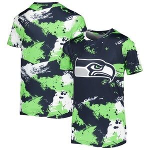 NWT Youth Navy/Neon Green Seattle NFL Seahawks T-Shirt Size Large
